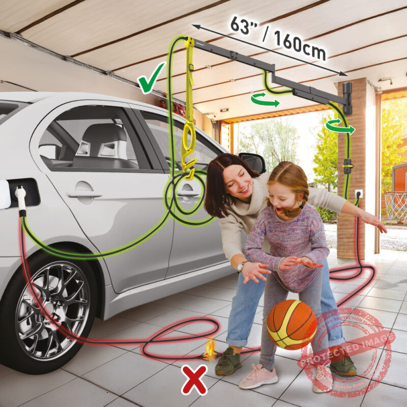דגם EV160WM2 - זרוע ברקן 160 ס"מ, להגנת הכבל ואנשים בטעינת רכב חשמלי
