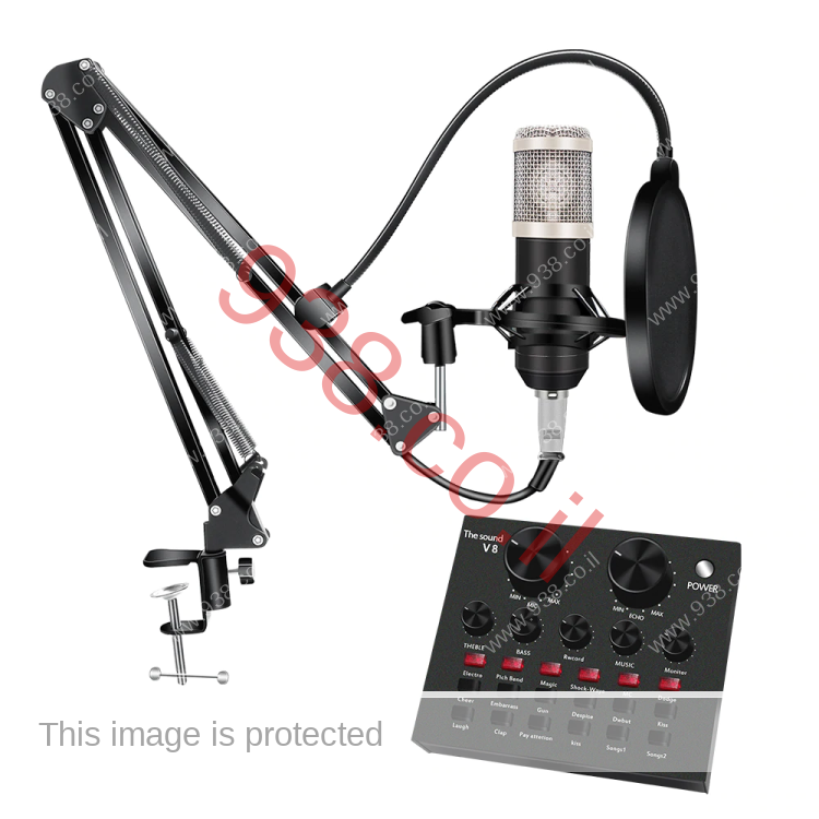 MICROPHONE + V8 MIX מקצועי כולל פילטרים ומיקסר